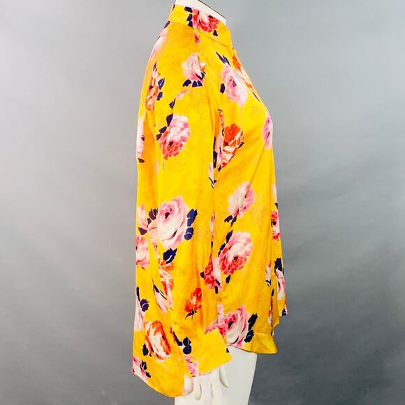 MSGM Size L Yellow Multi Color Satin Floral Button Up Shirt - Picture 3 of 8
